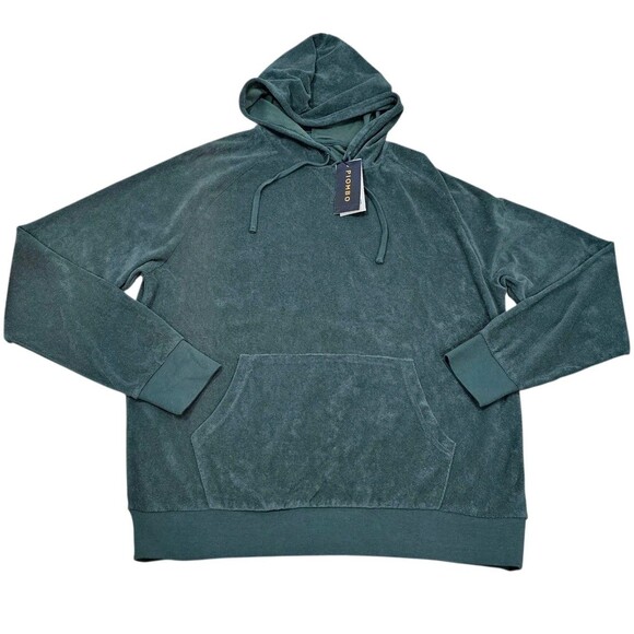 Mens 2XL Terry Cloth Hoodie Green Pullover Towel Sweatshirt Piombo Cozy Lounge - Picture 4 of 16